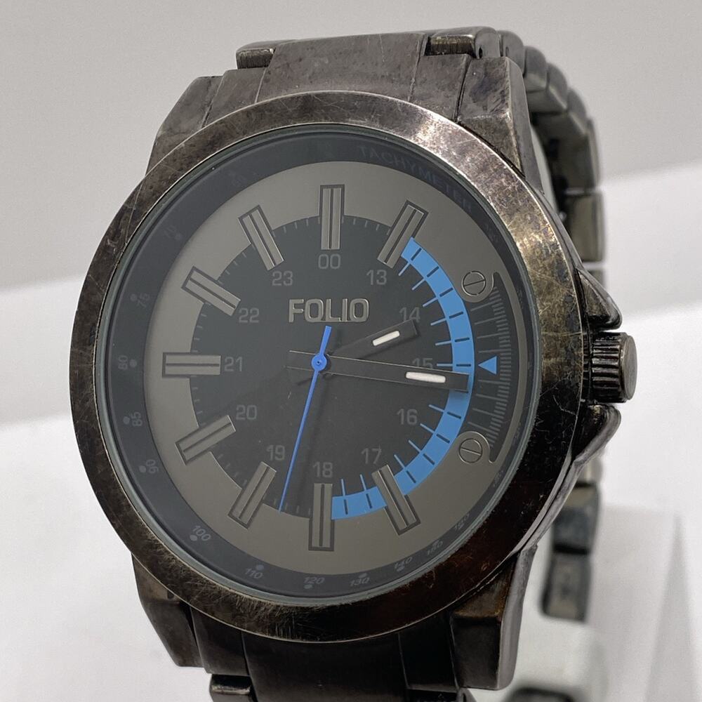Vintage Folio Mens Metallic Watch New Battery Works
